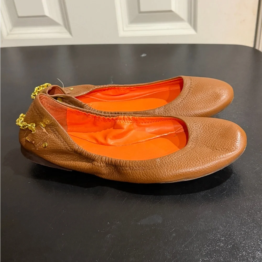 Lauren Ralph Lauren Brown Leather Flats with Gold Accents size 8.5